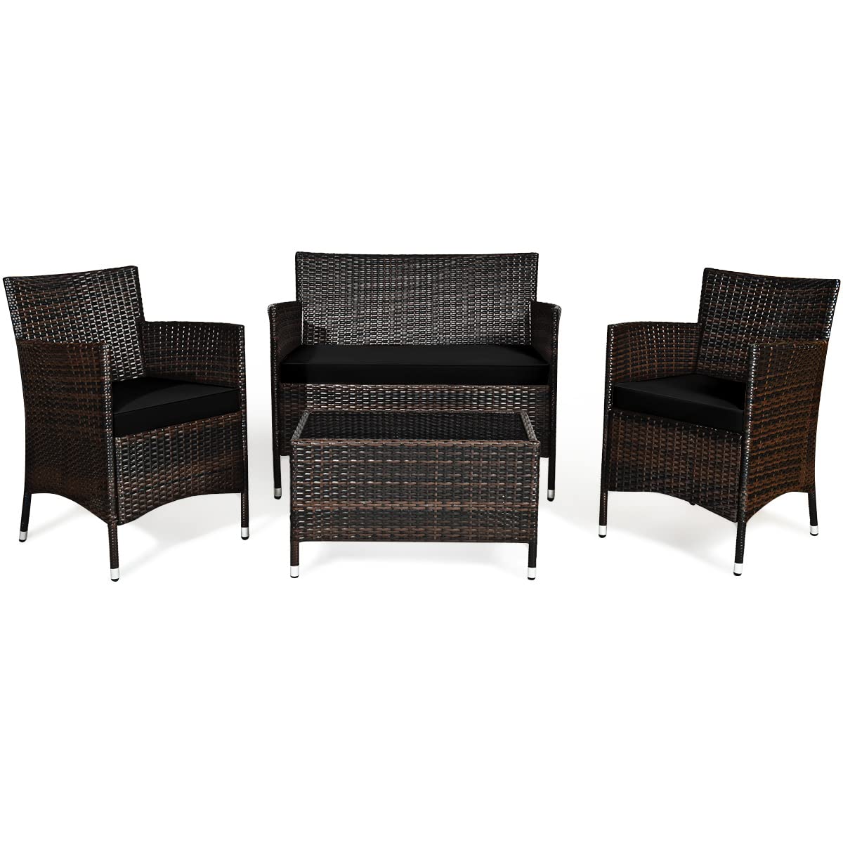 Tangkula Ensemble de Conversation en Rotin pour Patio, 4 ou 8 Pièces, Mobilier d'Extérieur en Osier avec Table Basse en Verre Trempé et Coussins Épais